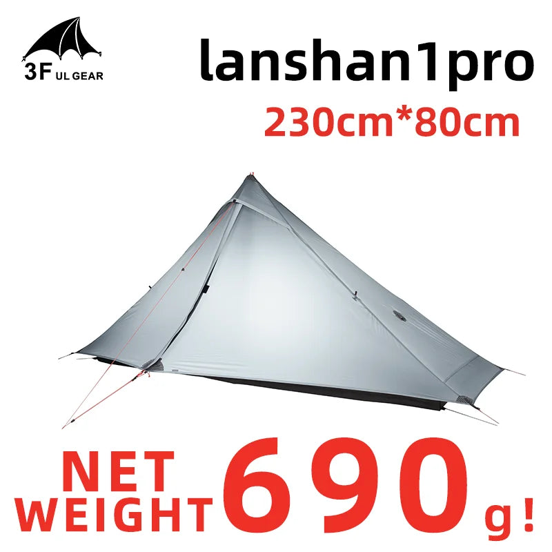 3F UL GEAR official Lanshan 1 pro Tent Outdoor 1 Person Ultralight Camping Tent 3 Season Professional 20D Silnylon Rodless