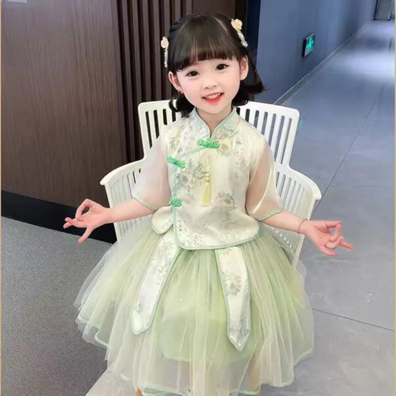 Girls Hanfu Summer Suit Skirt Super Fairy Fresh Princess Ancient Chinese Style Children’s Clothes Little Girls Tang Clothes