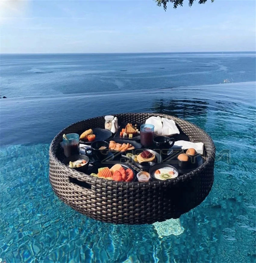 Bali Rattan Tray Swimming Pool Floating Rattan Tray Breakfast Afternoon Tea Dinner Plate Hotel Rattan Basket