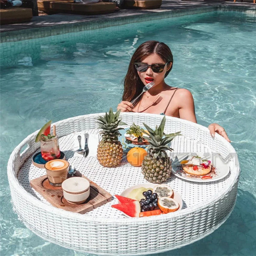 Bali Rattan Tray Swimming Pool Floating Rattan Tray Breakfast Afternoon Tea Dinner Plate Hotel Rattan Basket