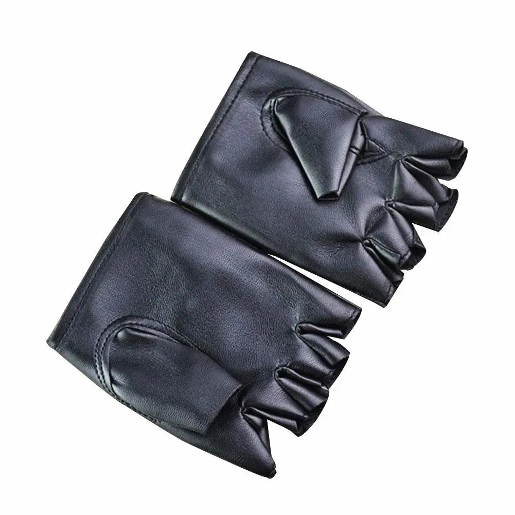 1 Pair Unisex Black Synthetic Leather Fingerless Gloves Solid Female Half Finger For Women Men Punk Motor Cycling Gloves