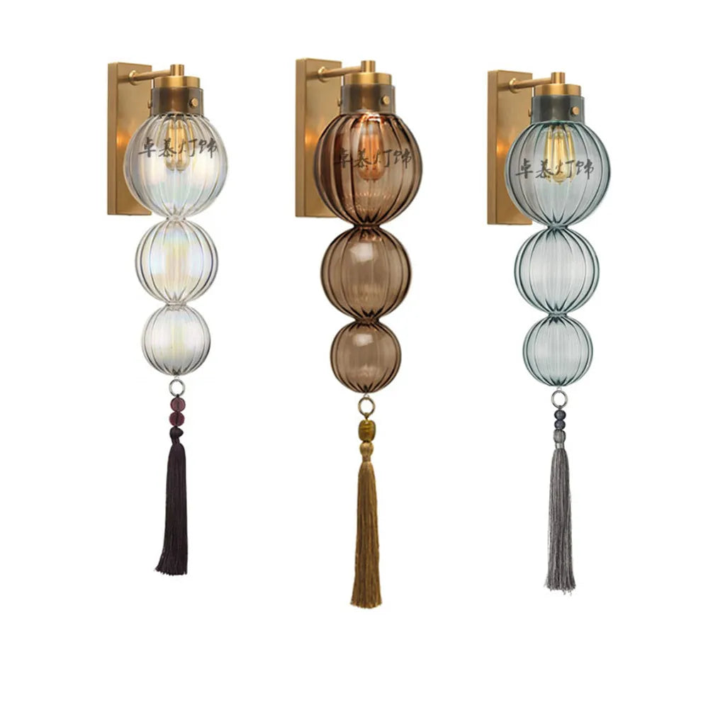 Chinese Style Stained Glass Gourd Tassel Pendant Lights Loft Living Room Kitchen Bedside Lamp Art Deco Indoor Lighting Fixture