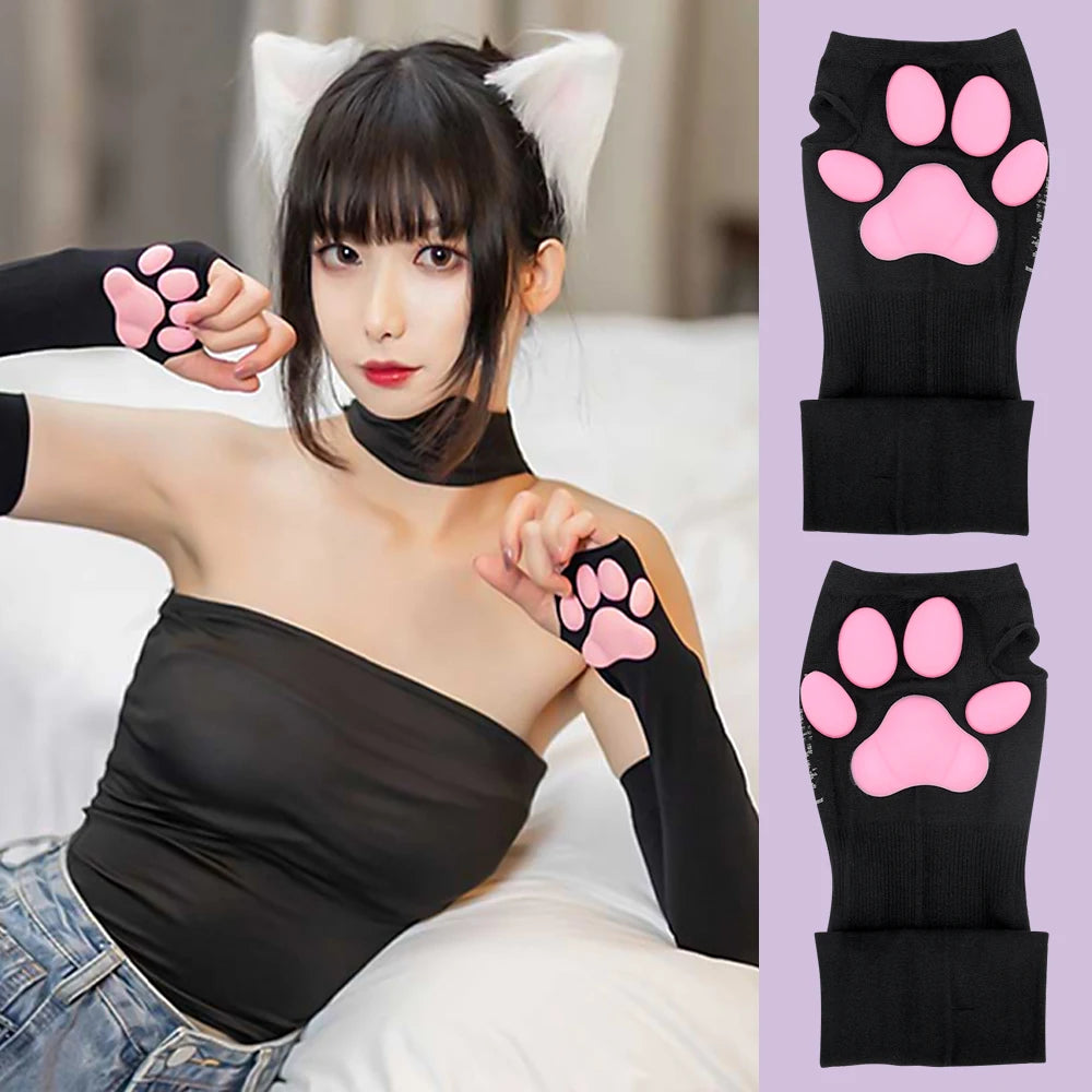 3D Cat Pad Paw Sleeves Sun Protection Cute Kitten Cat Paw Sexy Lolita Cosplay Arm Sleeves Cat Meat Cushion Gloves Sun Sleeves