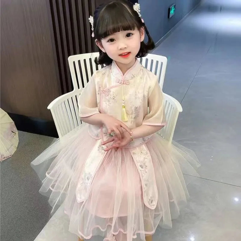 Girls Hanfu Summer Suit Skirt Super Fairy Fresh Princess Ancient  Chinese Style Children’s Clothes Little Girls Tang Clothes