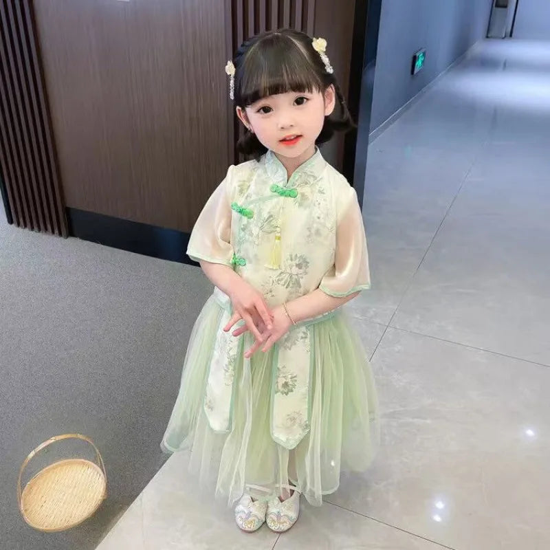 Girls Hanfu Summer Suit Skirt Super Fairy Fresh Princess Ancient  Chinese Style Children’s Clothes Little Girls Tang Clothes