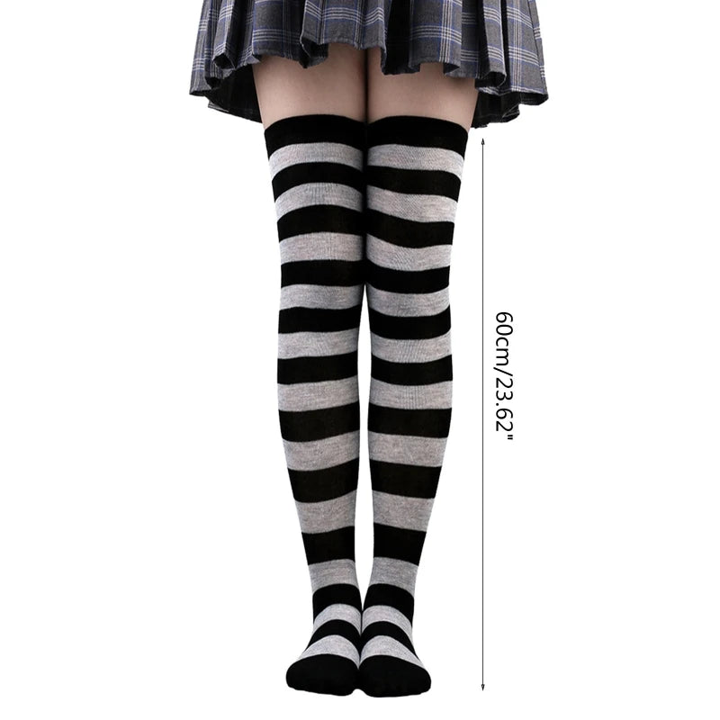 Long Striped Stockings Printed Femboy Thigh High Colorful Long Socks Stockings for Daily or Anime Cosplay Party Stockings