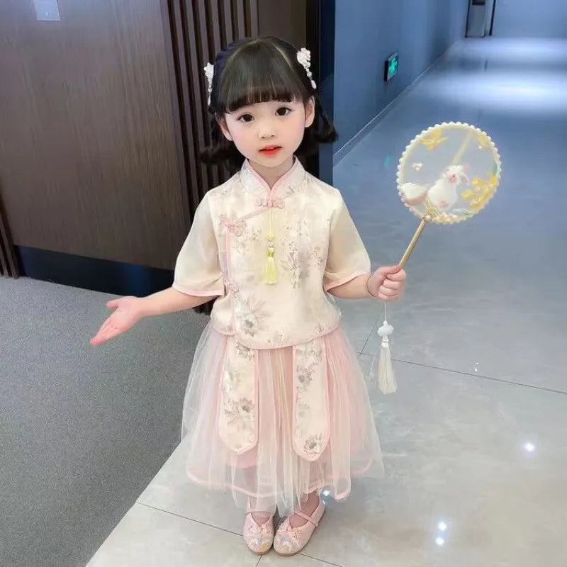 Girls Hanfu Summer Suit Skirt Super Fairy Fresh Princess Ancient  Chinese Style Children’s Clothes Little Girls Tang Clothes