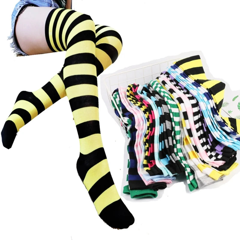 Long Striped Stockings Printed Femboy Thigh High Colorful Long Socks Stockings for Daily or Anime Cosplay Party Stockings