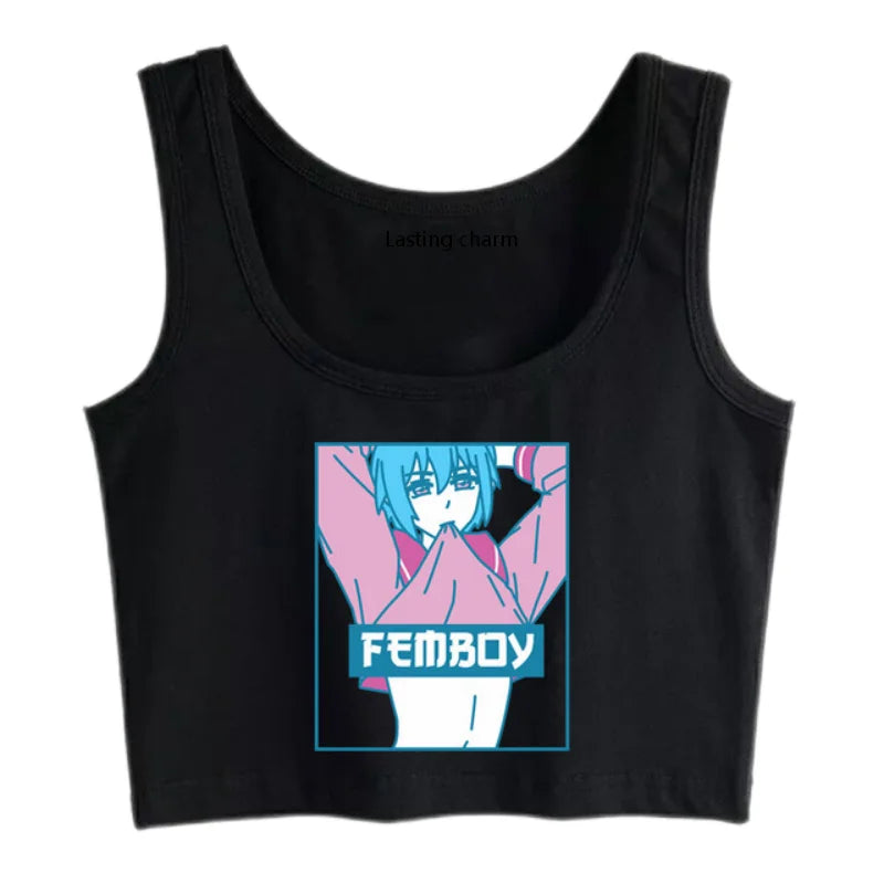 Lasting Charm Women Femboy Aesthetic Pastel Gay Yaoi Anime Boy Gift Harajuku Crop Top