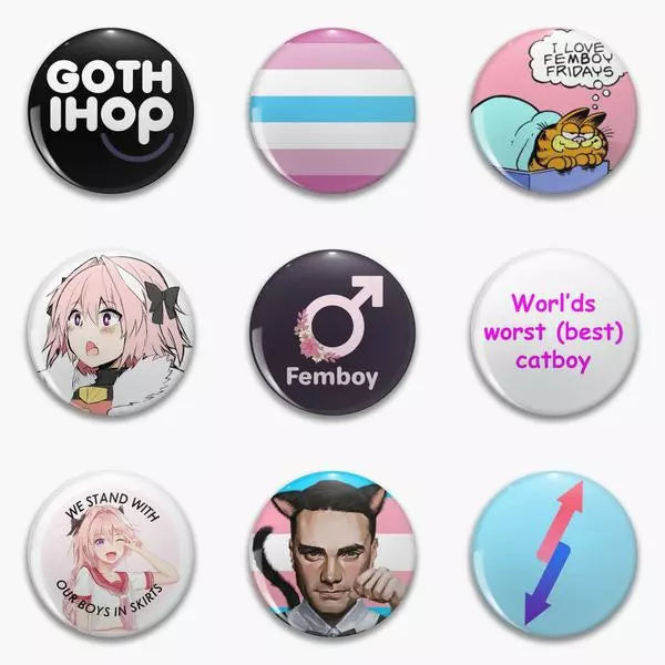 Femboy Goth Ihop Parody White Text Pride Flag  Loves Ds Soft Button Pin Customizable Clothes Lapel Pin Fashion Badge